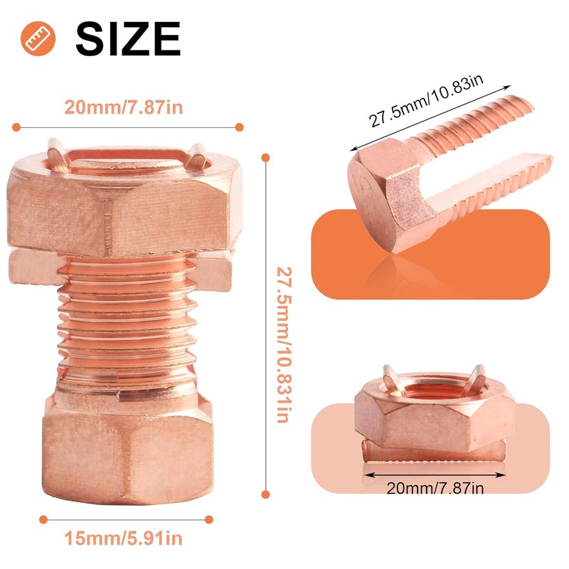 EVARSOL 4PCS Split Bolt Connector Copper Grounding Clamps for Completing Ground Bonding to Bare Wires TJ-25 - Image 4